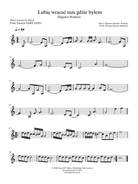 Nuty do Lubię wracać tam gdzie byłem – graj ulubioną piosenkę