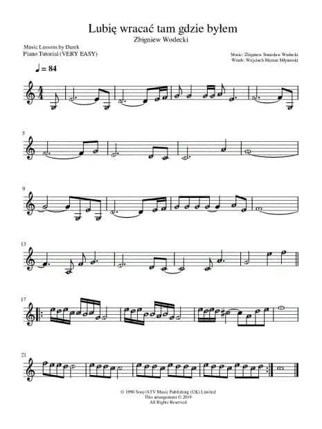 Nuty do Lubię wracać tam gdzie byłem – graj ulubioną piosenkę